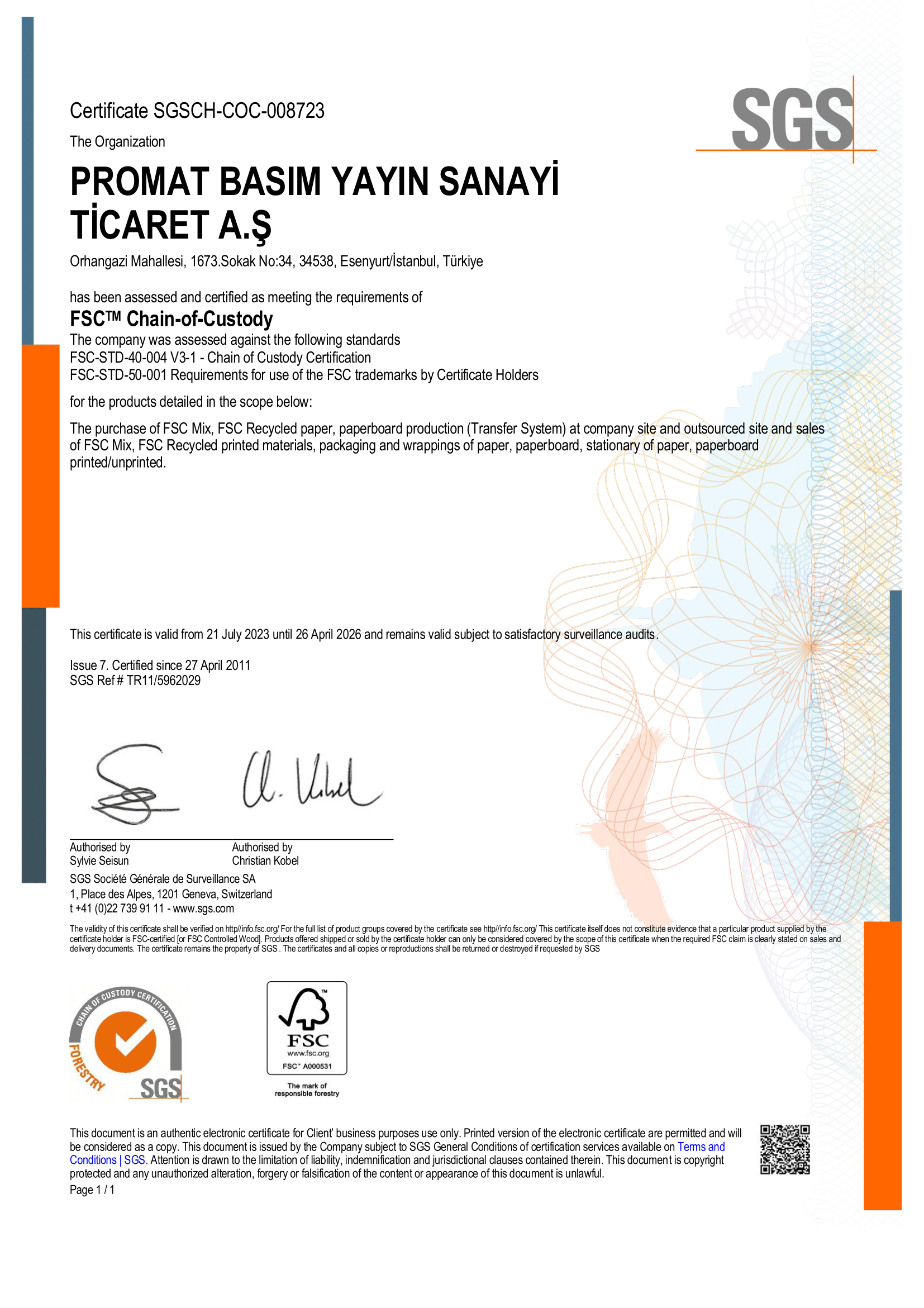 Promat | FSC® Zincirleme Gözetim (Chain of Custody) Sertifikası